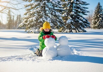Fun Snow Play and Snowman Building Activity for Kids in Winter Nature