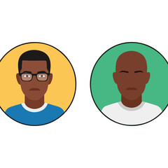 Diverse male avatar icons, minimalist design, with and without glasses, flat style, vector illustration