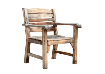 Rustic wooden chair, aged planks, on transparent ground