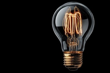 Brightly lit vintage Edison-style filament light bulb glowing against dark background
