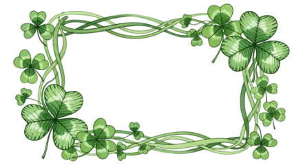 Decorative green clover vine border with intertwined stems and leaves