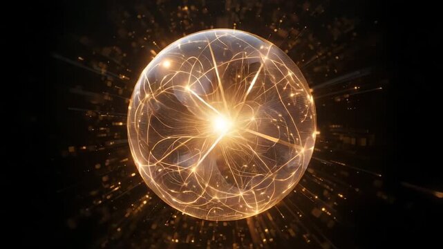 Radiant Core: A luminous orb pulses with energy, intricate glowing lines dance across its surface, radiating outwards into the void. This visual metaphor of energy, interconnection, and innovation.
