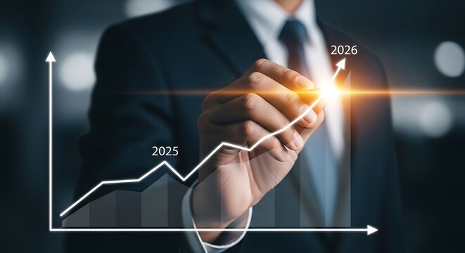 Businessman drawing upward financial growth chart finance