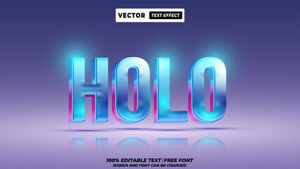 Holo chrome style 3d editable vector text effect. Editable shiny glossy dimensional typography deisgn for tech presentation. 