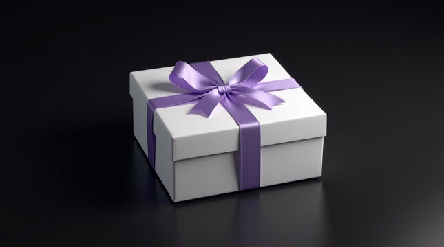 Elegant white gift box with a delicate purple ribbon, perfect for birthdays, anniversaries, or any special occasion, offering a touch of sophistication and charm to your heartfelt presents