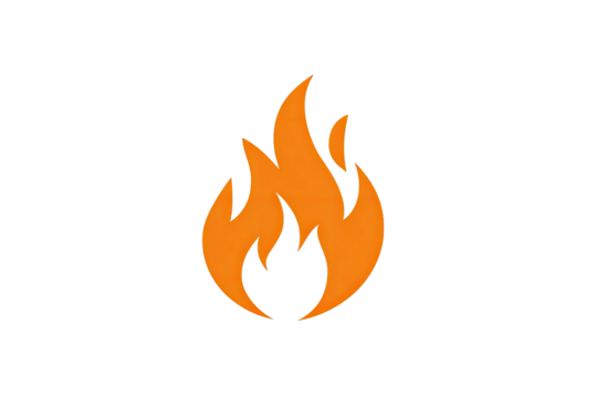 Stylized orange flame icon on black background