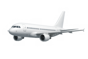 White passenger jet aircraft flying, showing global travel, air transport, tourism, and airline industry concepts