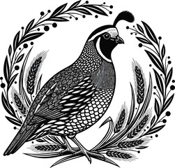 California quail illustration vintage bird art print black and white art eps silhouette