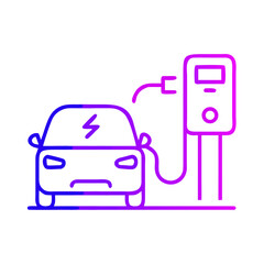 Electric car charging at a station with connection illustration