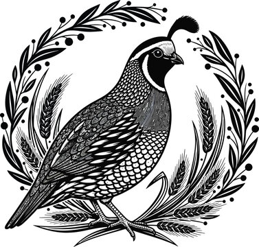 California quail illustration vintage bird art print black and white art eps silhouette