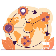Global E Commerce Network Delivery Process Illustrated in Vector Format