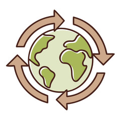 Globe encircled by arrows representing global supply chain process