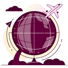 Globe with an Airplane Circling The World in a Vector Design