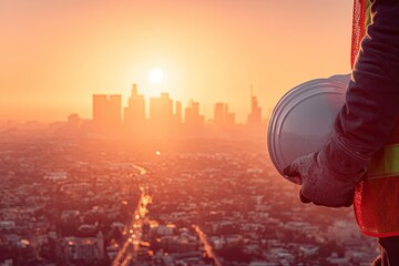 Construction Worker Cityscape Sunrise Los Angeles