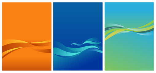 Obraz premium Digital wallpaper (Wallpaper) in orange, yellow, blue, navy, green with an abstract wavy or curved pattern, used for background.