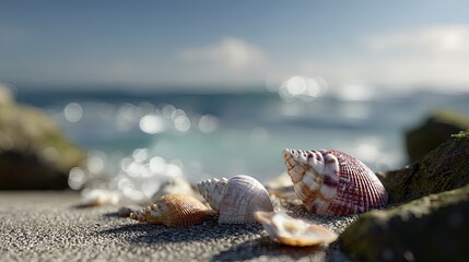 Colorful Seashells On Sandy Beach