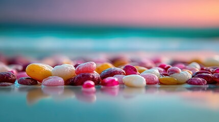 Colorful Pebbles On Beach At Sunset