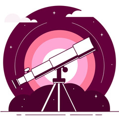 Telescope Aiming at the Night Sky Vector Art Illustration