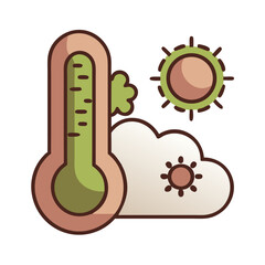 Thermometer with sun and cloud icons flat weather illustration