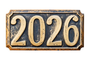 Weathered Gold Vintage 2026 Text Plaque with Antique Charm