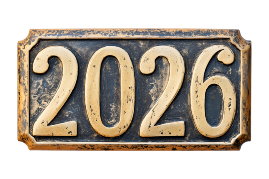 Weathered Gold Vintage 2026 Text Plaque with Antique Charm