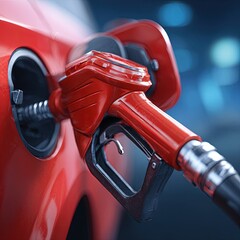 Red Fuel Pump Filling A Modern Car