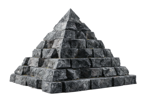 Gray stone pyramid, layered construction, simple shape