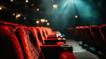 Red Velvet Theater Seats In A Dark Cinema
