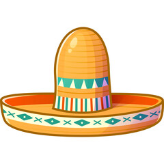 Pixel Art Sombrero Hat With Traditional Mexican Geometric Patterns On Transparent Background Ideal For Cultural Celebrations And Festive Occasions
