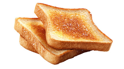 Two slices of golden brown toast stacked on top of each other, isolated on transparent background