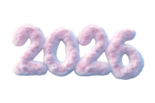Fluffy Pink and White 2026 New Year Text with Plush-like Appearance