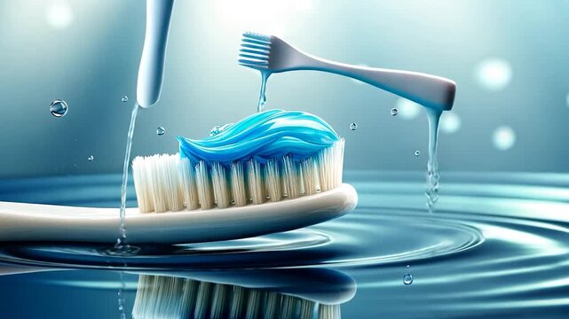 Toothbrush and toothpaste in water