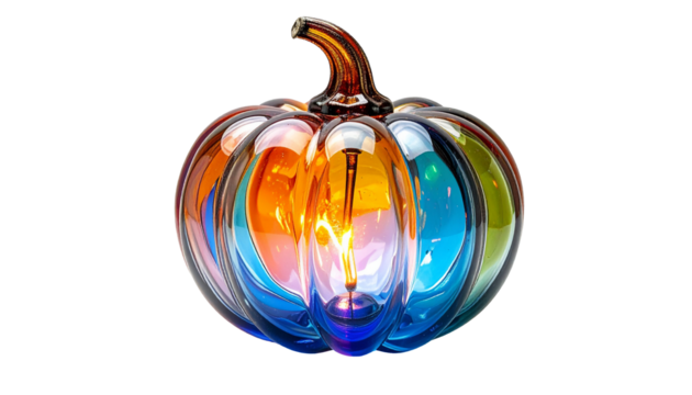 Colorful Glass Pumpkin Lamp Decoration Isolated on Transparent Background