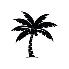 Black silhouette of a palm tree with coconuts