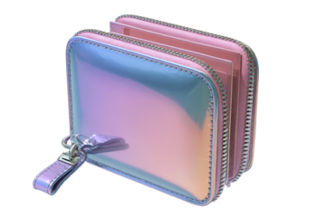 Iridescent wallet with zipper & strap