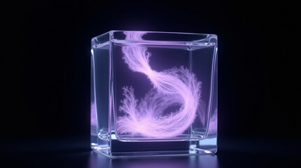 A mesmerizing display of ethereal beauty, where a delicate, swirling vortex of light dances within the confines of a crystalclear cube, creating a captivating spectacle of light and shadow