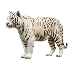Obraz premium White tiger, majestic with black stripes standing profile view, cutout, PNG isolated on white or transparent background
