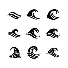 Set of nine black wave icons