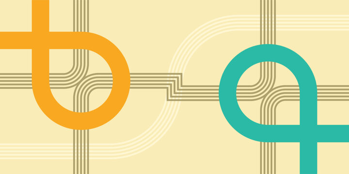 Conceptual illustration of system flow with colorful geometric circuit pathways