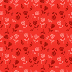 Charming seamless pattern featuring red and pink roses. A romantic floral background for decorative design
