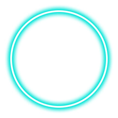 Glowing cyan neon circle isolated on transparent background