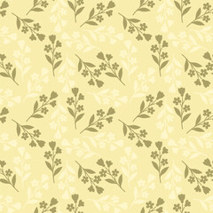 Classic floral seamless pattern with delicate vintage flower silhouettes on a yellow background