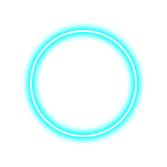 Glowing cyan neon ring isolated on transparent background