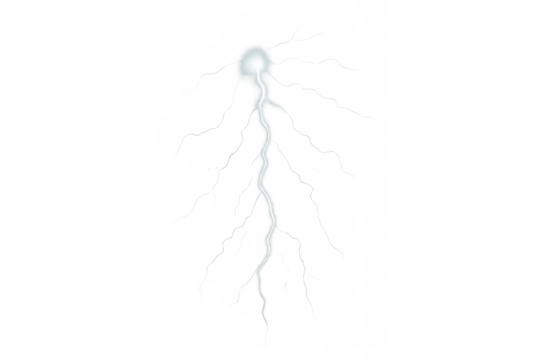 Lightning bolt striking, vector electricity effect, transparent background for storm and weather concepts