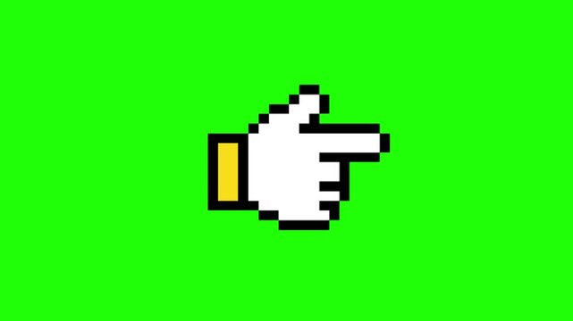 Retro pixel art hand cursor animation isolated on transparent background. Vibe for digital interface and gaming.