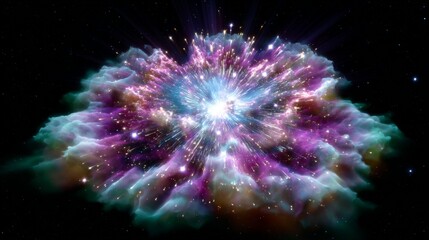Spectacular supernova explosion with radiating energy waves in vibrant colors