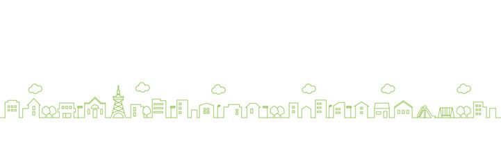 Line Art Townscape &ndash; Simple Green Outline Illustration