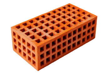 Perforated brick of orange clay with squared cutout pattern