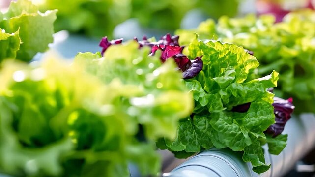 Closeup of vibrant green and red lettuce leaves