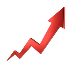 Red 3 D Arrow Graph, Showing Upward Trend, cutout, PNG isolated on white or transparent background